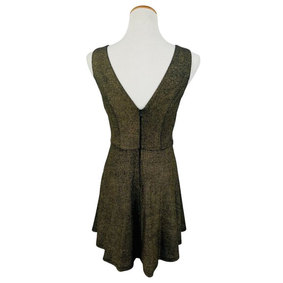 Vtg Anthropologie Black Gold Tweed Fit & Flare Dress | A-Line Skater Corpcore Lg - Picture 10 of 16